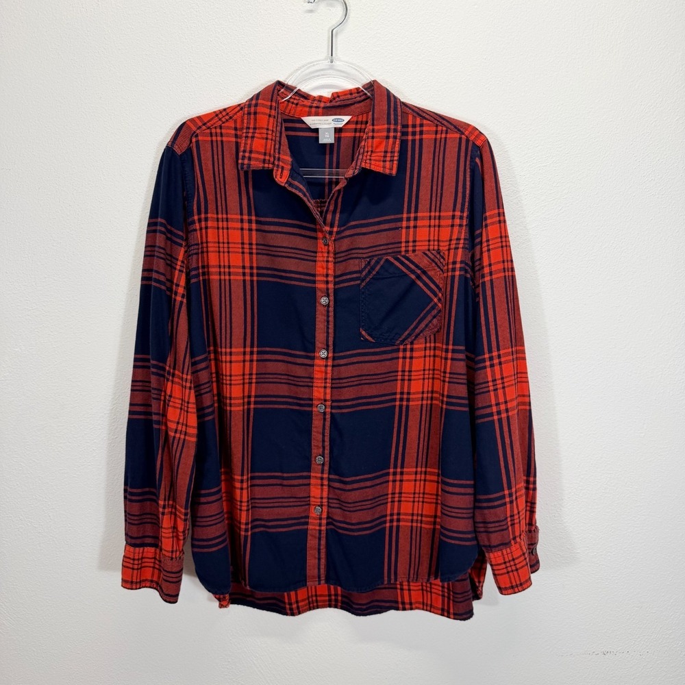 Old Navy The Classic Plaid Flannel Button Down Cabin Core Red Navy Blue Size XL